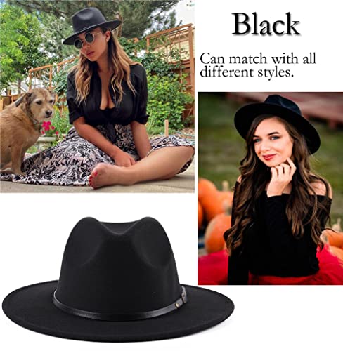 Sombrero clásico de mezcla de lana con hebilla de cinturón de ala ancha, sombrero de iglesia, gorra de jazz, gorras de trilby para hombres, mujeres, bodas, fiestas