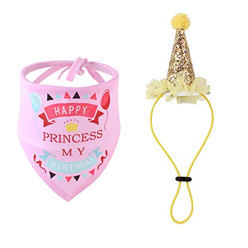 Sombrero de Cumpleaños Para Perros,Triángulo de Pañuelo de Cumpleaños para Perros,Set de Cumpleaños para Mascotas,Bufanda de Pañuelo Triangular para Fiesta Conjunto y Decoración de Cumpleaños(Rosa)