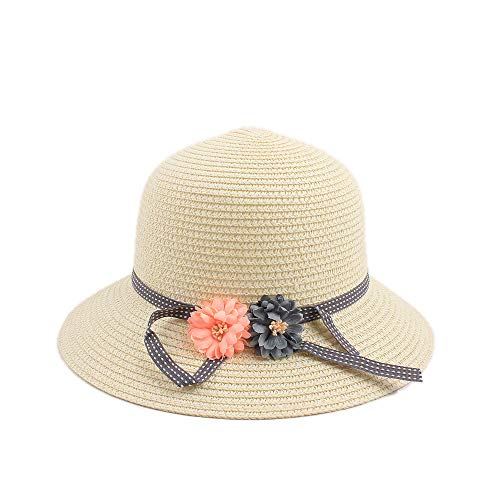 Sombrero de Verano para Niñas, Bolso Pequeño para Niñas,Traje de Sombrero de Paja para Niñas, Sombrero de Visera de Flores, Sombrero de Paja para Niños y Bolso Pequeño (Blanco Lechoso)