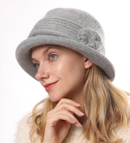 Sombrero para Mujer Boina de Punto Gorro Vendedor de Periódicos Grueso Elegante Sombrero Invierno un cálido Forro Polar Gorros de Punto para Mujeres Vintage