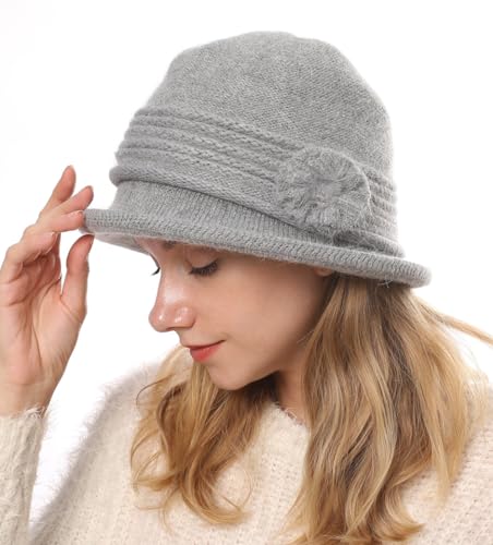 Sombrero para Mujer Boina de Punto Gorro Vendedor de Periódicos Grueso Elegante Sombrero Invierno un cálido Forro Polar Gorros de Punto para Mujeres Vintage