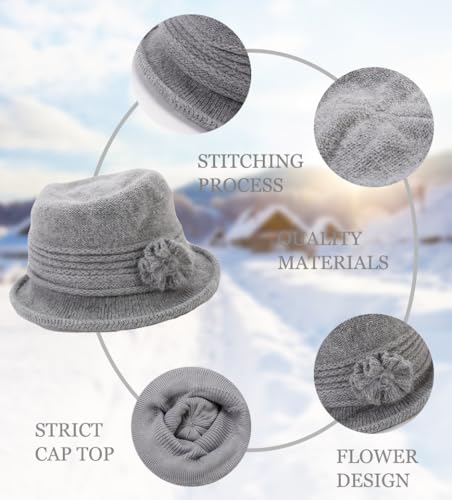 Sombrero para Mujer Boina de Punto Gorro Vendedor de Periódicos Grueso Elegante Sombrero Invierno un cálido Forro Polar Gorros de Punto para Mujeres Vintage