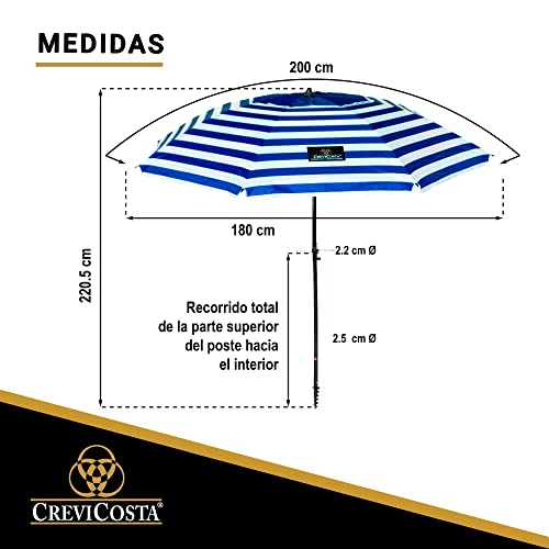 Sombrilla Playa Modelo 200cm con Espiral y Poste de Recorrido Total. 8 Varillas Protección Total contra los Rayos UV (Marinera)