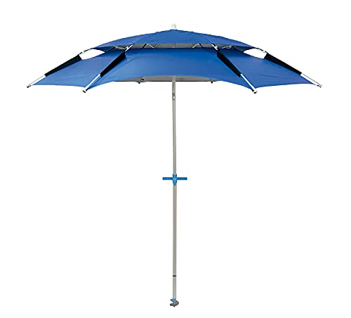 Sombrilla Playa/Jardín Ø 200 cm aprox. Antiviento, mástil Aluminio, Parasol para terraza, Altura Ajustable, Jardín, Camping Piscina, enclinable Plegable 360° Giratoria anti viento (Azul)