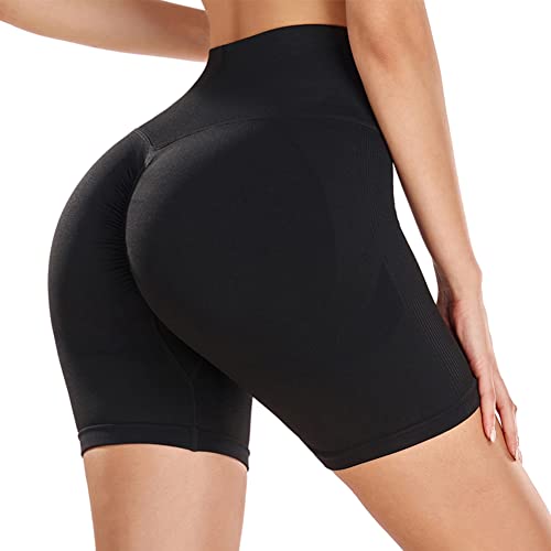 Somdiffy Leggins Cortos Mujer Push Up Mallas Cortas Cintura Alta Gym Shorts Deportivo Pantalones Cortos Butt Lifting para Mujer Fitness(2072 Sonrisa Negro M)