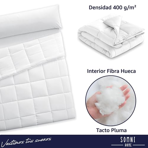 SomniHome Edredon Relleno para Funda Nordica Tacto Pluma. Microfibra y Fibra Hueca. Blanco Acolchado. Diseño y Calidad. 400 gr. Matrimonio 240x220 cm Cama 150/160 cm