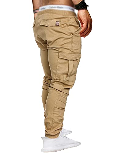 SOMTHRON Hombre Cinturón de Cintura elástico Pantalones de chándal de algodón Largo Jogging Pantalones de Carga Deportiva de Talla Grande Pantalones Cortos con Bolsillos Pantalones (KH-4XL)