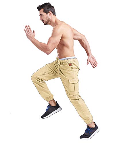 SOMTHRON Hombre Cinturón de Cintura elástico Pantalones de chándal de algodón Largo Jogging Pantalones de Carga Deportiva de Talla Grande Pantalones Cortos con Bolsillos Pantalones (KH-4XL)