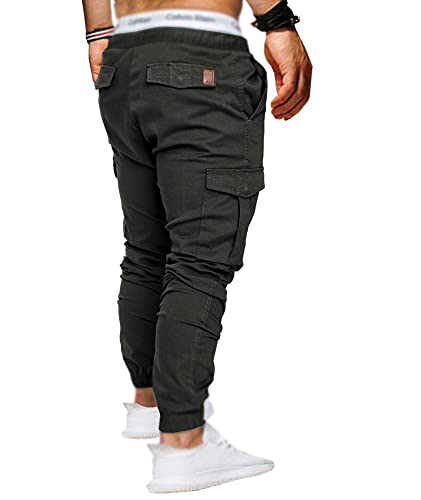 SOMTHRON Hombre Cinturón de Cintura elástico Pantalones de chándal de algodón Largo Jogging Pantalones de Carga Deportiva de Talla Grande Pantalones Cortos con Bolsillos Pantalones (DG-L)