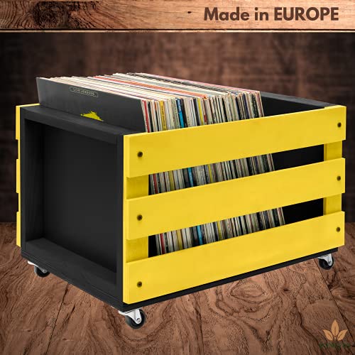 SONESTA - Caja organizadora para Discos de Vinilo LP - Mueble de Maderas con Ruedas para 80-100 Discos - Estilo Vintage Retro - Caja de Almacenamiento Grande para vinilos | XL - 46x33x26 cm