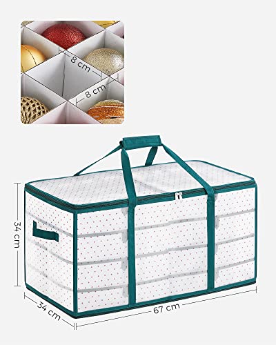 SONGMICS Caja Almacenaje para Bolas de Navidad, Caja Almacenaje para Decoración Navideña, 128 Compartimientos, Separadores Modulares, 67 x 34 x 34 cm, Semi Transparente y Verde RFB029C01