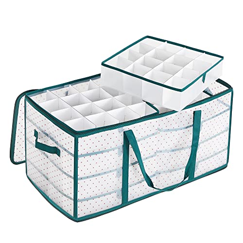 SONGMICS Caja Almacenaje para Bolas de Navidad, Caja Almacenaje para Decoración Navideña, 128 Compartimientos, Separadores Modulares, 67 x 34 x 34 cm, Semi Transparente y Verde RFB029C01