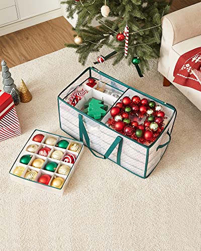 SONGMICS Caja Almacenaje para Bolas de Navidad, Caja Almacenaje para Decoración Navideña, 128 Compartimientos, Separadores Modulares, 67 x 34 x 34 cm, Semi Transparente y Verde RFB029C01