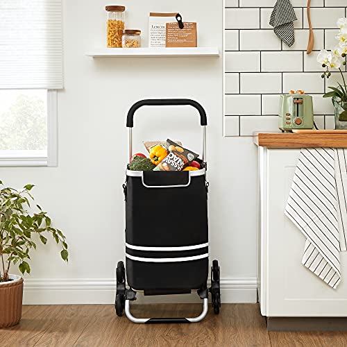 SONGMICS Carro de Compra, Carrito de Compra, Plegable con Ruedas Sube escaleras, Bolsa refrigerante, 35L de Gran Capacidad, Bolsa Desmontable, Negro KST007B01