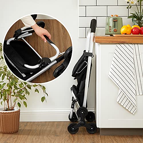 SONGMICS Carro de Compra, Carrito de Compra, Plegable con Ruedas Sube escaleras, Bolsa refrigerante, 35L de Gran Capacidad, Bolsa Desmontable, Negro KST007B01