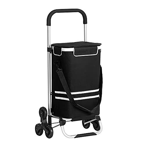 SONGMICS Carro de Compra, Carrito de Compra, Plegable con Ruedas Sube escaleras, Bolsa refrigerante, 35L de Gran Capacidad, Bolsa Desmontable, Negro KST007B01