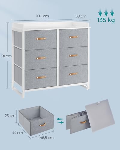 SONGMICS Cómoda para Dormitorio Infantil, Cajonera con 6 Cajones para Habitación Infantil, Gabinete Resistente al Agua, Armario para Entrada, Salón, Gris GKR101G01