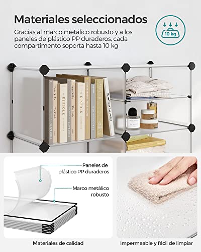 SONGMICS Estantería Modular de 9 Compartimentos, Organizador de Plástico, Zapatero, 30 x 40 x 30 cm, 39 x 40 x 15 cm, Salón, Dormitorio, Estudio, con Martillo de Goma y Hierro, Blanco LPC36W