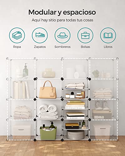 SONGMICS Estantería Modular de 9 Compartimentos, Organizador de Plástico, Zapatero, 30 x 40 x 30 cm, 39 x 40 x 15 cm, Salón, Dormitorio, Estudio, con Martillo de Goma y Hierro, Blanco LPC36W