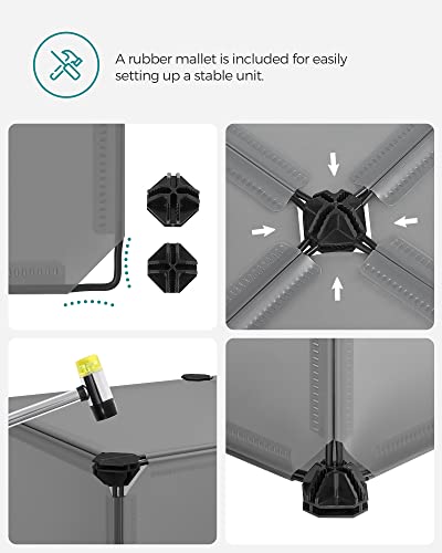 SONGMICS Muebles para Zapatos con 10 Compartimentos, Estante Modular de plástico, Caja de Almacenamiento para Zapatos, con Puerta y mazo, Gris, LPC010G01