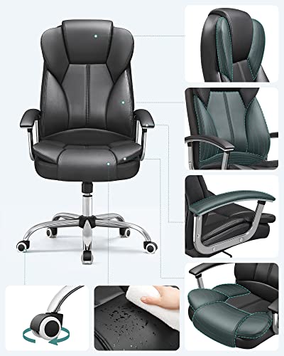 SONGMICS Silla de Oficina con Asiento Expandido, Silla ejecutiva con reposacabezas y conjín engrosados, Altura Ajustable, Diseño ergonómico, Negro OBG57B