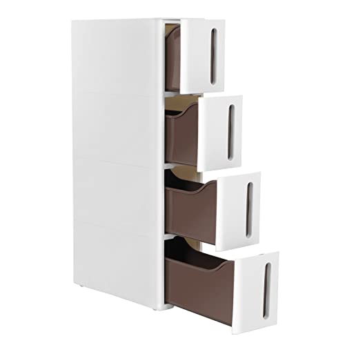 SONGMICS Torre de Almacenamiento con Ruedas, Columna para Cocina Estrecha, Estante de plástico con 4 Niveles, Ahorro de Espacio, 45 x 17 x 84 cm, Blanco y marrón, KFR08WT