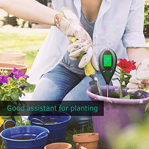 Sonkir Medidor de pH de Suelo, 4 en 1, medidor de Humedad/luz/pH/Temperatura del Suelo, Kits de Herramientas de jardinería para el Cuidado de Plantas, para jardín, césped, Batería incluida (Verde)