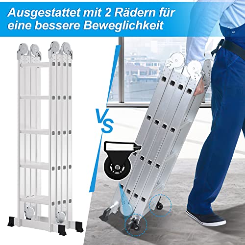 Sonnewelt Escalera Multiusos de Aluminio de 4 x 5 Niveles, Escalera multifunción de 5,8 m con Plataforma, Escalera con 2 Placas de andamio, Escalera de hasta 150 kg, Escalera Plegable de 20 peldaños