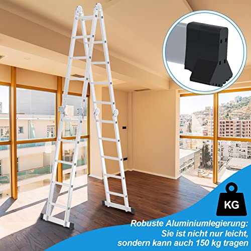 Sonnewelt Escalera Multiusos de Aluminio de 4 x 5 Niveles, Escalera multifunción de 5,8 m con Plataforma, Escalera con 2 Placas de andamio, Escalera de hasta 150 kg, Escalera Plegable de 20 peldaños