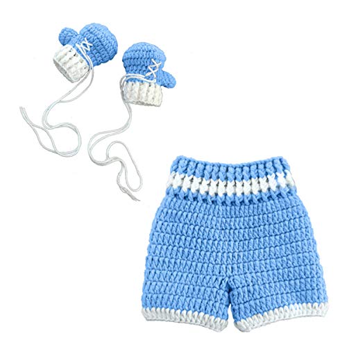 SOONHUA Accesorios de fotografía para recién nacidos de ganchillo para bebé, guantes de boxeo de punto, ropa de regalo para niños y niñas de 0 a 4 meses, Celeste, 0-3 Meses