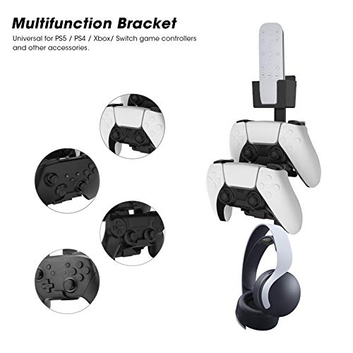 Soporte de pared para controlador multifunción, soporte de pared universal ABS soporte de montaje en pared con suspensión para auriculares para controlador PS5 / PS4 / Xbox(negro)