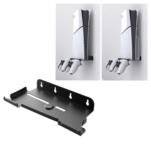 Soporte de Pared para PS5 Slim (Disc and Digital Edition),Soporte de Pared para Consola suspensión del Almacenamiento del Gamepad,Juego de Montaje de Soporte de Pared