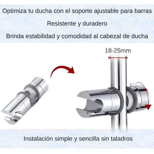 Soporte ducha + Regalo soporte esponja, fija tu alcachofa en la barra, ajustable 18-25mm ABS, recambio accesorio columna