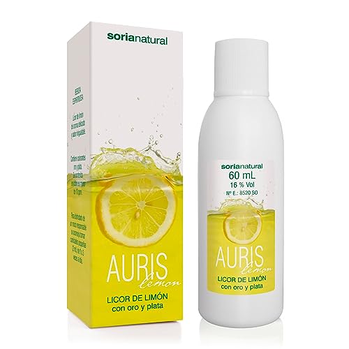 Soria Natural Auris Lemon - Bebida Espirituosa – con Oro y Plata – Energía y Vitalidad – Ayuda a Reducir el Cansancio – Favorece la Función Inmune – Función Digestiva - Botella de 60 ml