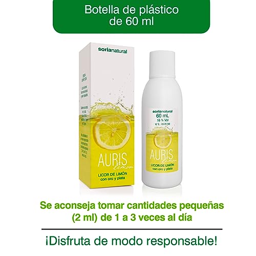 Soria Natural Auris Lemon - Bebida Espirituosa – con Oro y Plata – Energía y Vitalidad – Ayuda a Reducir el Cansancio – Favorece la Función Inmune – Función Digestiva - Botella de 60 ml