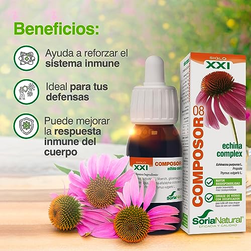 Soria Natural Composor 8 - Equinácea, Propóleo y Tomillo - Aumenta tus Defensas, Refuerza el Sistema Inmune - Prevención y Alivio de Resfriados -100% Natural - PACK 2 Botes de 50ml