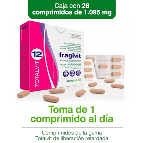 Soria Natural Totalvit 12 Fragivit – Recupera la fuerza en pelo y uñas - Con Biotina, Selenio y Zinc – Mantenimiento del Cabello y Uñas en Condiciones Normales - 28 comprimidos de 1.095 mg