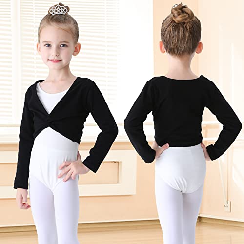 Soudittur Chaqueta de Ballet Cruzada Algodón Top Corto de Ballet Manga Larga para Niña Mujer en Negro, 125-135 cm