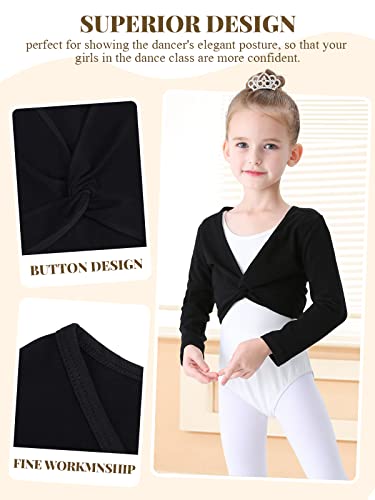 Soudittur Chaqueta de Ballet Cruzada Algodón Top Corto de Ballet Manga Larga para Niña Mujer en Negro, 125-135 cm