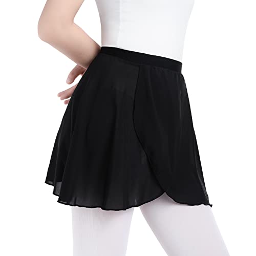 Soudittur Falda de Abrigo la Ballet Danza Pull On Gasa Falda de Baile con Cintura Elástica para Niña Mujer (L, Negro)