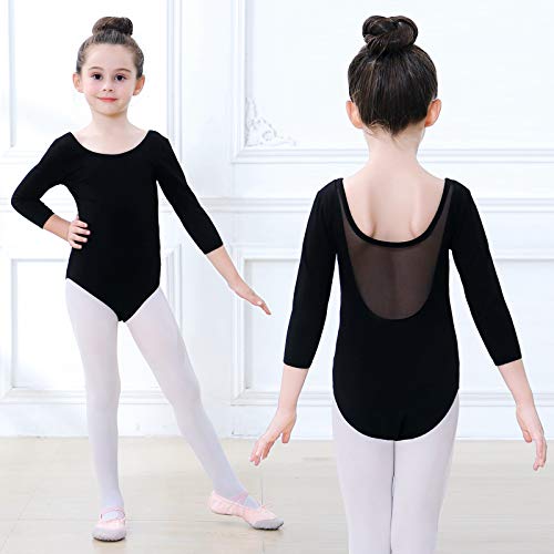 Soudittur Maillot de Ballet Danza Clásico para Niña Manga 3/4 Body Leotardo Gimnasia Ritmica (Negro, Tag 150(Height: 145-150 cm))