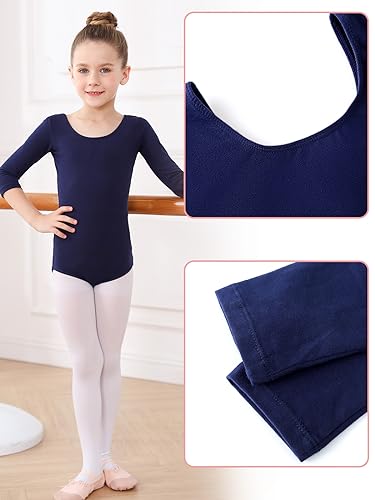 Soudittur Maillot de Danza Niña Mujeres Leotardos Ballet de Algodón Maillots de Gimnasia Ritmica Manga 3/4 (Azul, 170)