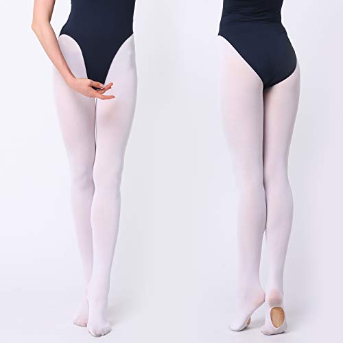 Soudittur Medias Convertibles de Ballet Danza para Niñas y Mujer 90 DEN en Blanco, L (10 años-Adulto, Altura: 140-165 cm)