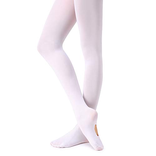 Soudittur Medias Convertibles de Ballet Danza para Niñas y Mujer 90 DEN en Blanco, L (10 años-Adulto, Altura: 140-165 cm)