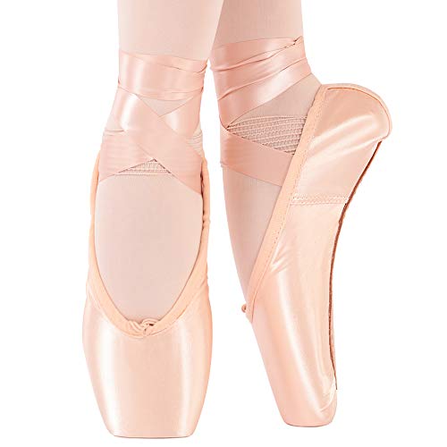 Soudittur Zapatillas de Ballet de Punta Zapatos Satén Puntas de Ballet con Puntera de Gel de Silicona y Cintas para Niñas y Mujeres Rosa EU37 (por Favor Seleccione una Talla más Grande)