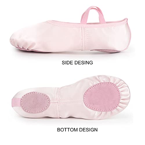 Soudittur Zapatillas de Ballet Satén -Media Punta Calzado de Danza para Niña y Mujer Adultos Suela Partida de Cuero Rosa Tallas 37 (Elija Un Tamaño Más Grande)