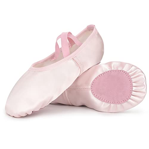 Soudittur Zapatillas de Ballet Satén -Media Punta Calzado de Danza para Niña y Mujer Adultos Suela Partida de Cuero Rosa Tallas 37 (Elija Un Tamaño Más Grande)