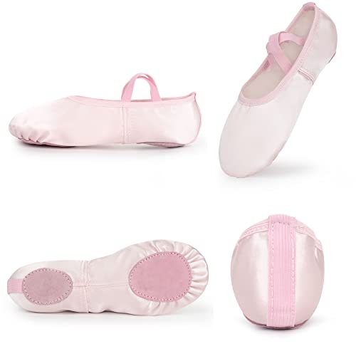 Soudittur Zapatillas de Ballet Satén -Media Punta Calzado de Danza para Niña y Mujer Adultos Suela Partida de Cuero Rosa Tallas 37 (Elija Un Tamaño Más Grande)