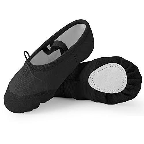 Soudittur Zapatillas de Ballet Suela Partida de Cuero Calzado de Danza para Niña y Mujer Adultos Negras Tallas 36