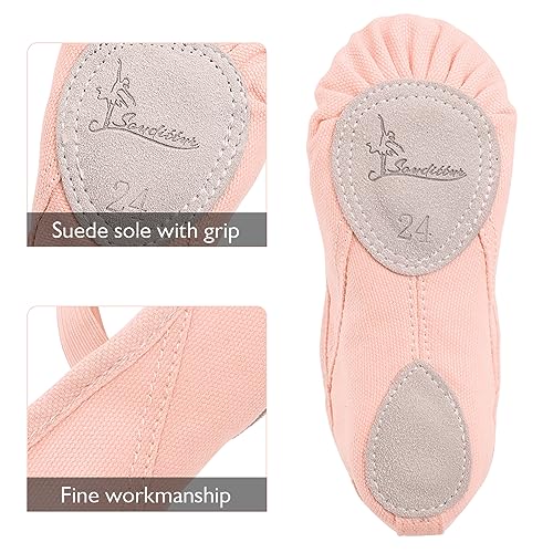 Soudittur Zapatillas Media Punta de Ballet - Calzado de Danza para Niña y Mujer Adultos Rosa Suela Partida de Cuero Tallas 28